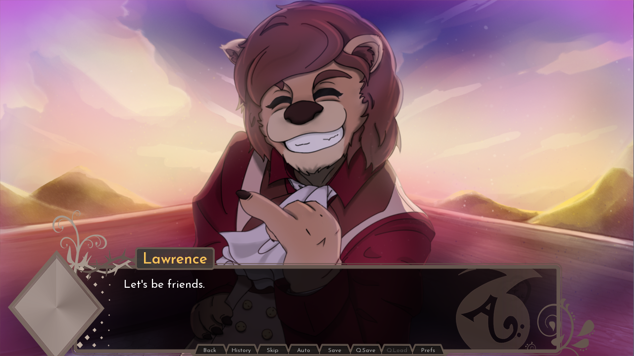 Lawrence saying 'Let's be friends.' while holding out his pinky finger.
